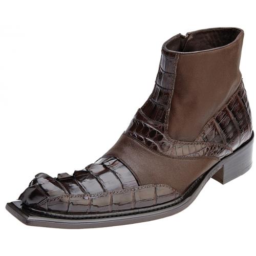 Belvedere "Drago" Brown Genuine Hornback Crocodile Skin Ankle Boots 3401
